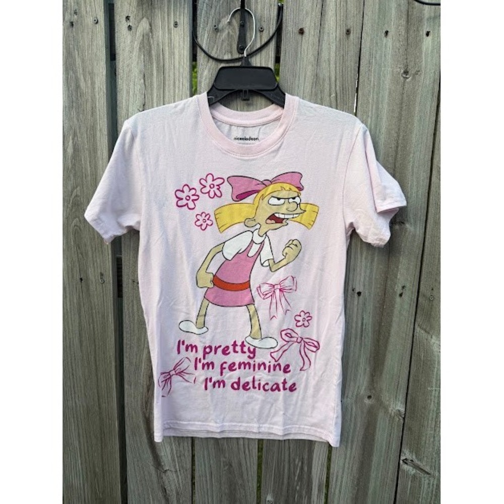 90s Nickelodeon T-Shirt Womens S Pink Helga Pataki Hey Arnold Graphic Tee Bows
